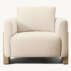Chaise en lin blanc <span class=keywords><strong>de</strong></span> style américain <span class=keywords><strong>de</strong></span> luxe Rhohohill meubles <span class=keywords><strong>de</strong></span> salon canapé simple chaise longue en bois fauteuil à ossature en bois massif - Product Image 4