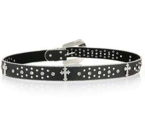 Cinturón Ecowalson con remaches cruzados, hebilla grabada, decoración de diamantes de imitación, pantalones vaqueros de Hip Hop PU, cinturones Punk Western Cowboy Cowgirl - Product Image 3