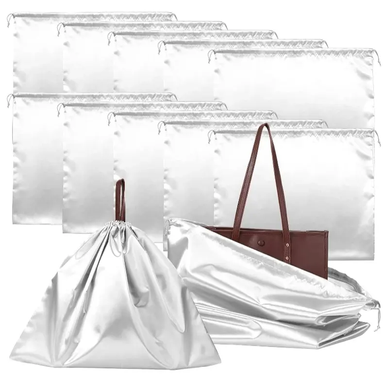 Bolsa de seda luxuosa com cordão de cetim com logotipo personalizado impresso em alta quantidade, saco protetor contra poeira para bolsas