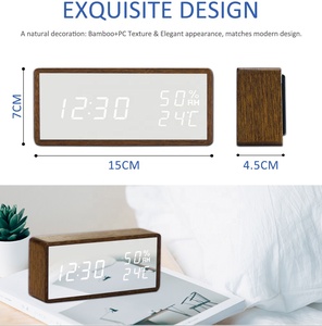 Horloge numérique <span class=keywords><strong>de</strong></span> table en bambou EMAF avec affichage <span class=keywords><strong>de</strong></span> la température et <span class=keywords><strong>de</strong></span> <span class=keywords><strong>l</strong></span>'humidité, <span class=keywords><strong>calendrier</strong></span> familial et alarme intégrée pour bureau - Product Image 2