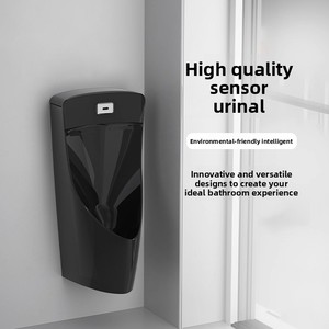 <span class=keywords><strong>Urinoir</strong></span> mural en céramique noir brillant pour adultes avec capteur et chasse d'eau par gravité - Product Image 3