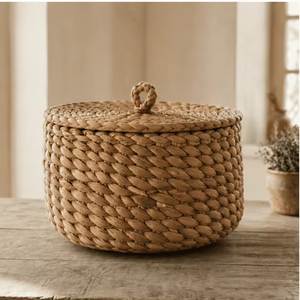 Handwoven Water Hyacinth <b>Storage</b> <b>Basket</b> with Lid Round Wicker Organizer Bin for Home <b>Storage</b> Uses <b>Storage</b> <b>Basket</b> - Product Image 3