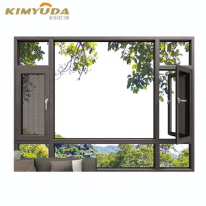 Ventana abatible con inclinación y giro para el hogar, de aluminio ventanas de vidrio templado de doble acristalamiento, bajo nivel UV