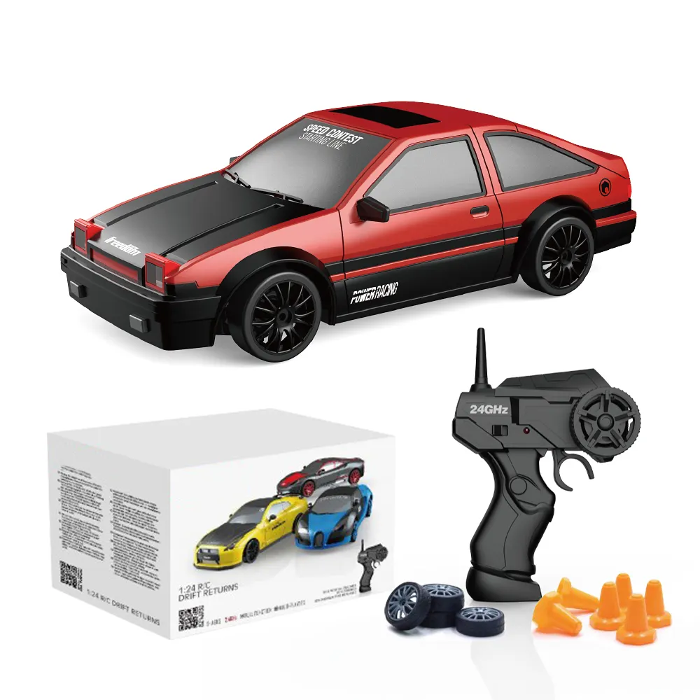 2.4G 1:24 RC Car Drift 4WD Remote Control Drift Racing Car with Light 15km/h Race Car with Replaceable Tires and Obstacles