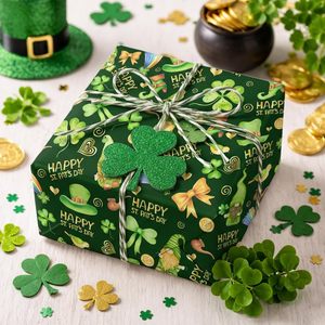 Green Foil St. Patrick's Day Wrapping Paper 17x33 Feet Gnomes Shamrocks Leprechaun Hats Gift <b>Wrap</b> - Product Image 6