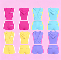 Ensemble d'été pour femmes : Veste sans manches à capuche et short en velours à rayures – Tenue 2 pièces style streetwear
