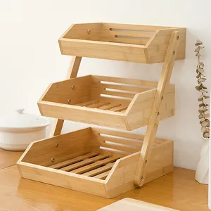 2024 New Arrival Bamboo Storage Shelf Kitchen Wooden Fruit Basket Bread Storage Stand 3 Tier Bamboo Rack For Bread Vegetable