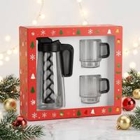 Ensemble cadeau de Noël en gros : Cafetière à infusion froide avec 2 tasses à rayures verticales, carafe à café Tritan de 2000 ml avec filtre en acier inoxydable 304