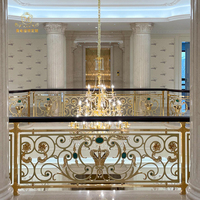 Garde-corps de luxe en laiton et aluminium résistant à l'eau, incrusté de pierre précieuse vert paon, pour escalier et balcon de villa-hôtel de style français et européen, personnalisable