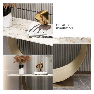 Mesa Consola Esquinera Moderna de Lujo con Mármol y Metal Dorado para Recibidor Decorativo con Espejo para Muebles de Sala de Estar - Product Image 4