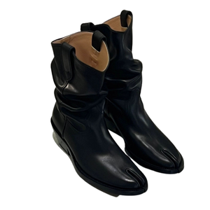 2023 femmes Western Vintage gros Slouchy sans lacet bout fendu <span class=keywords><strong>bottes</strong></span> noir mi-mollet <span class=keywords><strong>bottes</strong></span> demi-Tube chaussons pour femmes femmes chaussures - Product Image 1
