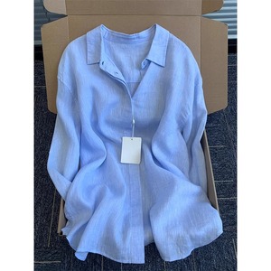Camicetta in <span class=keywords><strong>Lino</strong></span> Autunnale 2026 all'Ingrosso, Stile Francese Chic, <span class=keywords><strong>Camicia</strong></span> Larga a Maniche Lunghe in Cotone e <span class=keywords><strong>Lino</strong></span>, Top Elegante Vintage <span class=keywords><strong>Blu</strong></span> da <span class=keywords><strong>Donna</strong></span> per il Lavoro - Product Image 2