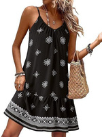 Robes de fête pour femmes, style bohème, fleuries, sexy, col en V, sans manches, smockées, à volants, coupe A, décontractées, amples, mini robe de plage, vert