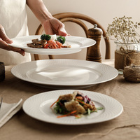 Assiettes à dîner en porcelaine embossée, résistantes au lave-vaisselle, assiettes rondes blanches pour la cuisine, le restaurant, le service de nourriture