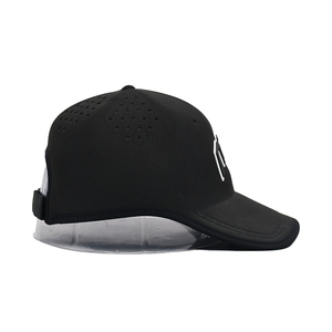 Casquettes de sport à séchage rapide pour l'extérieur Vente en gros Polyester Spandex Laser Trous Performance Casquette de baseball Casquette brevetée une pièce noire - Product Image 5