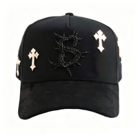 Nouveauté Casquettes de sport 5 panneaux en strass avec croix en or rose 24 carats, doublure en satin, casquettes à barbe personnalisées en daim avec boîte