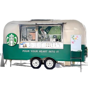 Camion de restauration Starbucks à 2 roues, mono-essieu, en acier inoxydable, espace de préparation extérieur, vente de café avec alimentation intégrée - Product Image 2