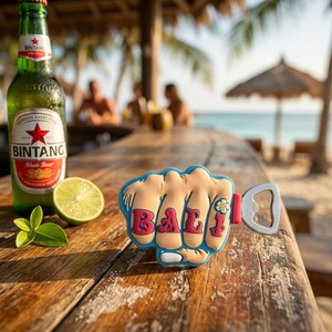 Llavero de goma suave de PVC con diseño de puño, abridor de botellas impermeable, temática anime de <span class=keywords><strong>Bali</strong></span>, recuerdo de viaje, regalo personalizado, novedad de fábrica OEM - Product Image 2