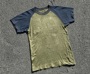 Custom Raglan Sleeve Washed Distressed T-Shirt Chain Embroidery Slim Fit Thick Rib Collar Short Sleeve - Product Image 1