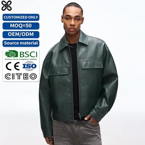 Giacca Bomber in Pelle da Uomo con Colletto Rovesciato e Tasca sul Petto Personalizzata dal Produttore - Product Image 1