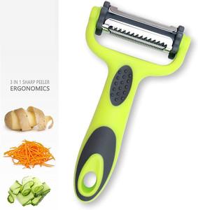 Éplucheur de fruits et légumes <span class=keywords><strong>suisse</strong></span> 3 en 1 à manche en plastique, éplucheur de pommes de terre et carottes en acier inoxydable, éplucheur de julienne - Product Image 1