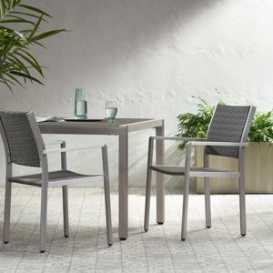 DB Cape Coral 2-Piece Set of <b>Grey</b> Outdoor Wicker Dining Chairs with Aluminum <b>Frames</b> - Product Image 3