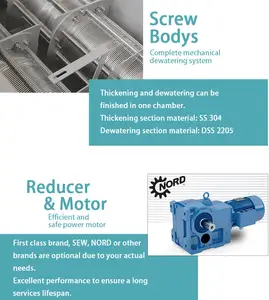 La gran máquina de deshidratación de prensa de tornillo producida en fábrica se aplica para espesar el extremo posterior del tratamiento de aguas residuales