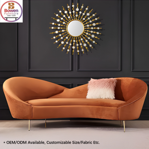 <span class=keywords><strong>Canapé</strong></span> Chesterfield 3 places personnalisable en <span class=keywords><strong>velours</strong></span> orange brûlé, avec pieds coniques en acier inoxydable doré, idéal pour appartement et villa - Product Image 1