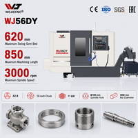 Mesin Bubut CNC WOJIE WJ56DY 12 Stasiun Turret Motor Spindle 11kW untuk Poros Flens dan Komponen Mekanik