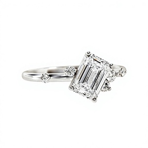 Anillo de Compromiso de Lujo con Diamante Cultivado en Laboratorio, Corte Esmeralda, 0.70 CTW, Oro de 14K, con Detalles Laterales Redondos para Mujer, Joyería Fina Personalizada - Product Image 1
