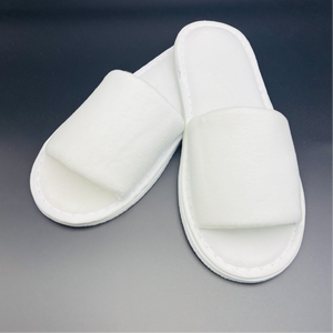 Pantuflas Desechables Baratas, Cómodas y Suaves de Terciopelo con Punta Abierta, Blancas Lisas con Suela de EVA de 5 mm para Hoteles - Product Image 3