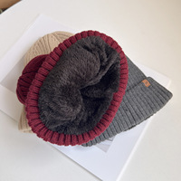 Chapeau d'hiver en tricot chaud de style vintage, couleur unie, chapeau beanie, doublure en polaire élastique épaisse, chapeau chaud