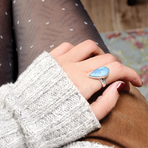 Anello a Goccia d'Acqua Blu, Stile Vintage Romantico, Elegante Accessorio di Moda per Feste e Outfit Quotidiani - Product Image 5