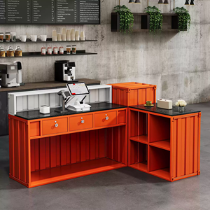 Mostrador de <span class=keywords><strong>Bar</strong></span> de estilo industrial con hierro vintage, esquina de contenedor de gimnasio para cajero y área de recepción, hecho a medida - Product Image 6