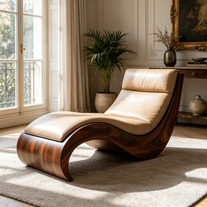 Chaise longue en cuir de luxe de forme ondulée pour salon et chambre à coucher - Product Image 4