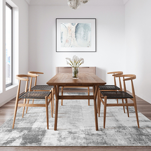 Modern Abstract Grey Washable Polyester Woven Area Rug Non Slip TPE <b>Rubber</b> Back Reinforced <b>Edges</b> Stain Resistant Thin Low Pile - Product Image 2