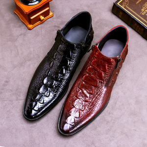 Custom Men's High-Top Leather <b>Shoes</b> with Alligator Pattern Zipper, Warm Martin Boots, Genuine Leather Ankle Boots - Product Image 4