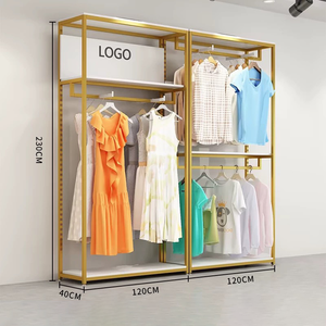 Nhà Sản Xuất Bán Buôn Quần Áo Kim Loại May Mặc Giá Thép Không Gỉ Biểu Tượng Tùy Chỉnh Hiển Thị Đứng Quần Áo Vàng Hiển Thị Giá Và Kệ - Product Image 3
