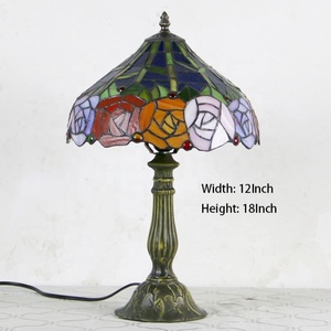 LongHuiJing 12Inch Tiffany Lamps Stained Glass Lamp Red Rose Home Table Lamp Tiffany - Product Image 4