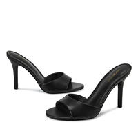 WETKISS Mules à talons hauts pour femmes, bout ouvert, style minimaliste, à bride unique, sandales à talon aiguille, mules noires, vente en gros