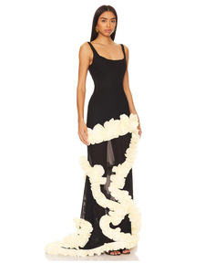 Offre Spéciale haute qualité femmes élégant noir parole longueur <span class=keywords><strong>robe</strong></span> fleur blanche sans manches pansement a-ligne fête <span class=keywords><strong>longue</strong></span> <span class=keywords><strong>robe</strong></span> - Product Image 2