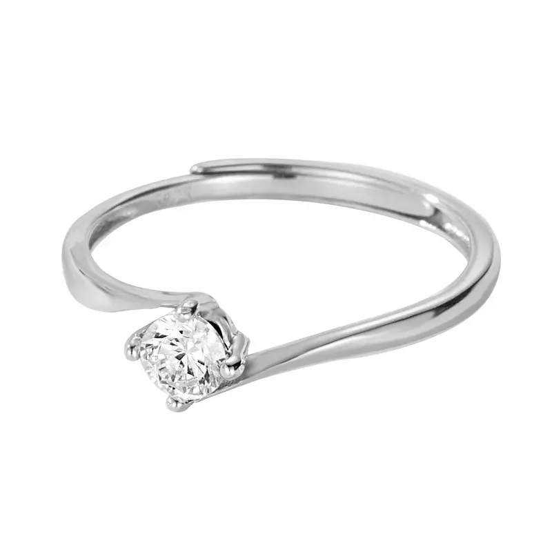 High Quality Lady Fashion 925 sterling silver one single white Zircon Engagement Wedding Diamond Rings