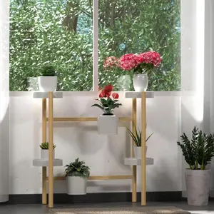 Estante de bambú para plantas, soporte de plantas alto de 6 niveles para interiores y exteriores para múltiples plantas, para ventana, jardín, balcón, sala de estar