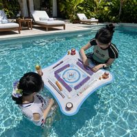 Tapis flottant incurvé irrégulier blanc et bleu en EVA avec porte-gobelets, table flottante multifonction, accessoires de mahjong, jeu de piscine