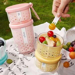 Plastic Fruit Cup <b>Lunch</b> <b>Box</b> Portable Storage Container Salad Bowl Outings Drainage Refrigerator Food-Grade Preservation <b>Box</b> - Product Image 3
