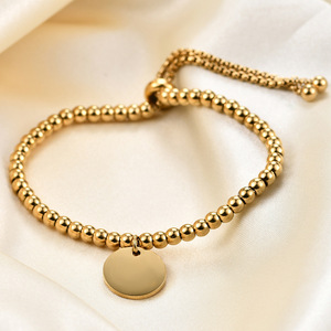 Fashion Round <b>Bead</b> <b>Bracelet</b> 15MM Stainless Steel Adjustable Personalized Gift Unisex Jewelry - Product Image 1