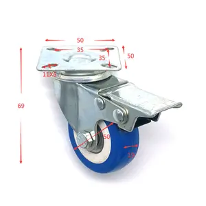 Cheap Price Swivel Castor 2 inch 50MM PVC Blue Caster Wheel With Double Brake
