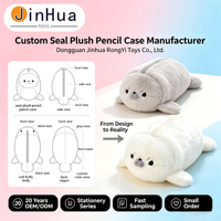 Nouvel Arrivage OEM ODM Trousse à Crayons et Sac de Papeterie en Peluche Licenciée, Motif Phoque Bicolore en Position Allongée, Mignonne Poupée en Peluche
