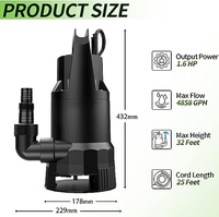 Pompe de transfert d'eau propre et sale en plastique 1,6 HP avec interrupteur à flotteur pour piscine, jardin, cave, étang