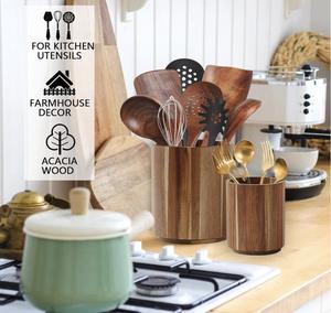 Çevre dostu toptan gereçler Crock sofra takımı organizatörler doğal bambu pişirme eşyası çatal kaşık ahşap yuvarlak tutucu - Product Image 2